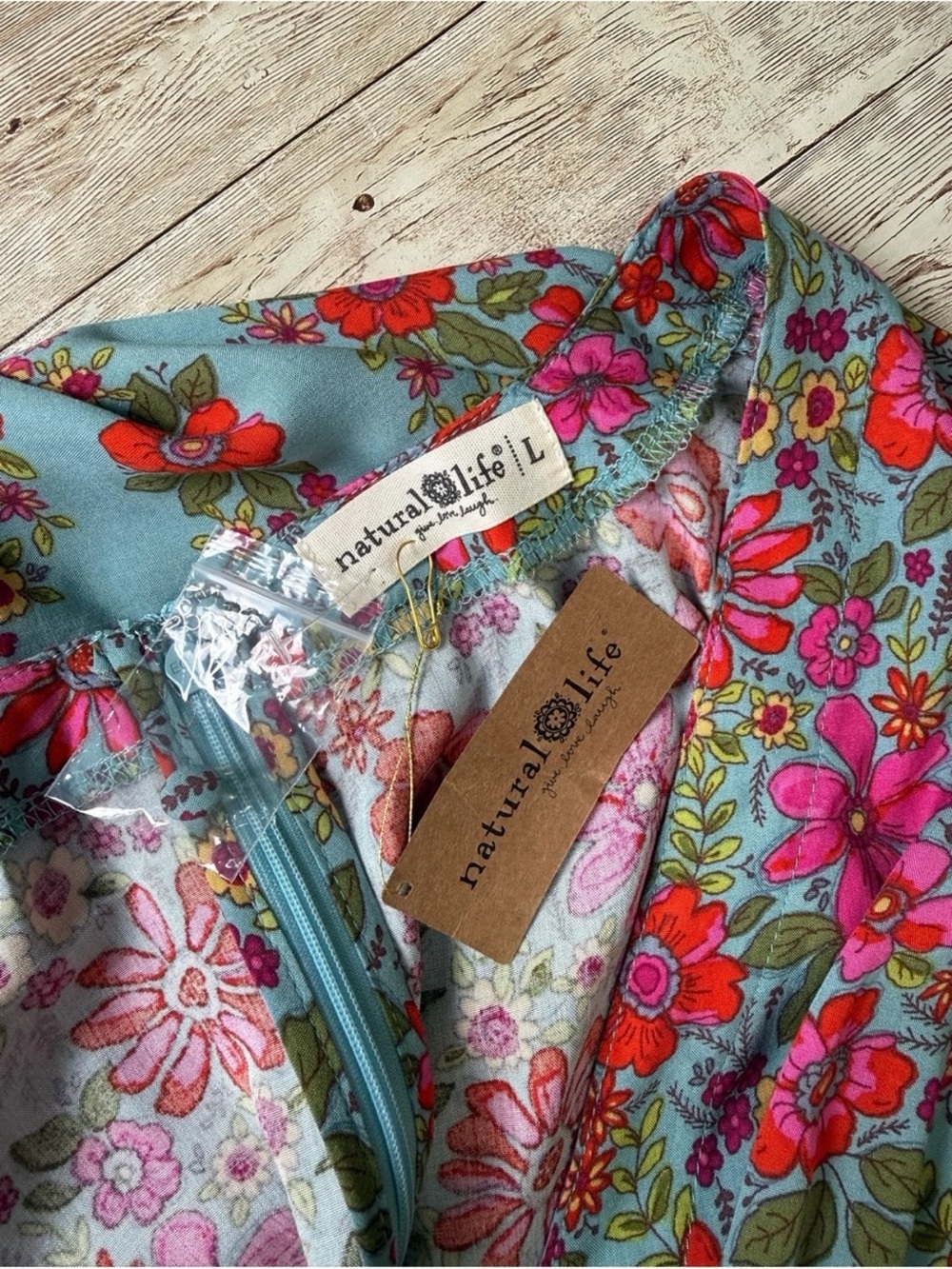 NATURAL LIFE Evangeline Floral Maxi Dress Large NWT Pink Aqua Blue - Picture 9 of 10